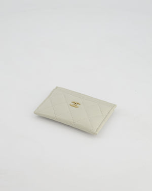 Chanel Pale Grey Quilted Card-Holder in Caviar Leather with Champagne Gold Hardware