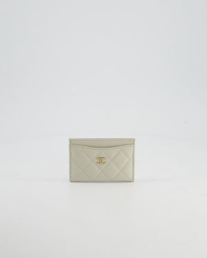 Chanel Pale Grey Quilted Card-Holder in Caviar Leather with Champagne Gold Hardware