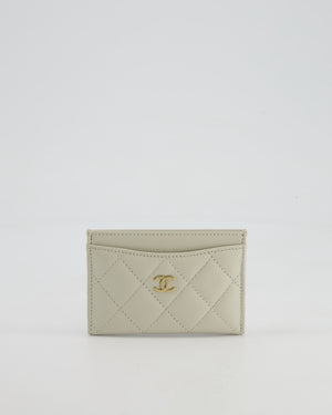 Chanel Pale Grey Quilted Card-Holder in Caviar Leather with Champagne Gold Hardware