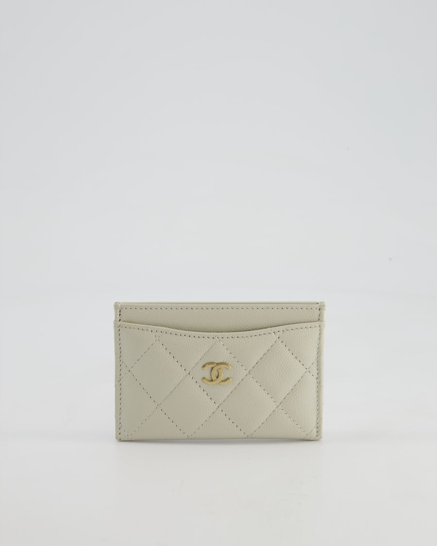 Chanel Pale Grey Quilted Card-Holder in Caviar Leather with Champagne Gold Hardware