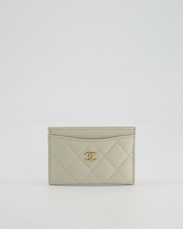 Chanel Pale Grey Quilted Card-Holder in Caviar Leather with Champagne Gold Hardware