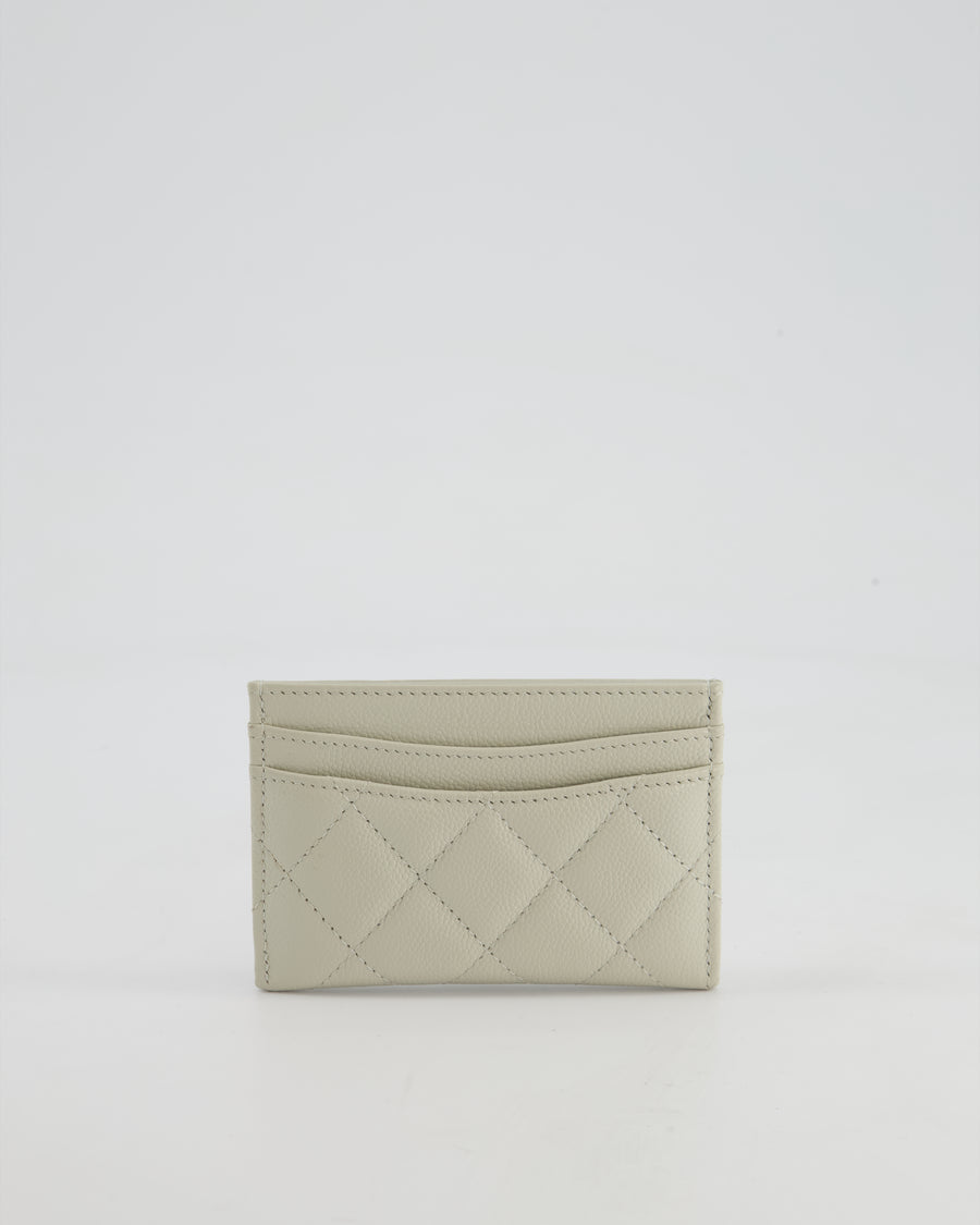 Chanel Pale Grey Quilted Card-Holder in Caviar Leather with Champagne Gold Hardware