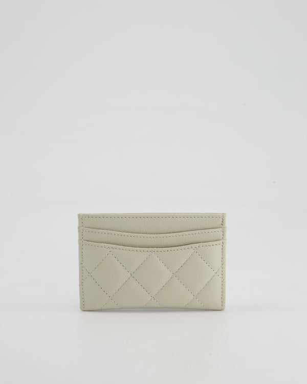 Chanel Pale Grey Quilted Card-Holder in Caviar Leather with Champagne Gold Hardware