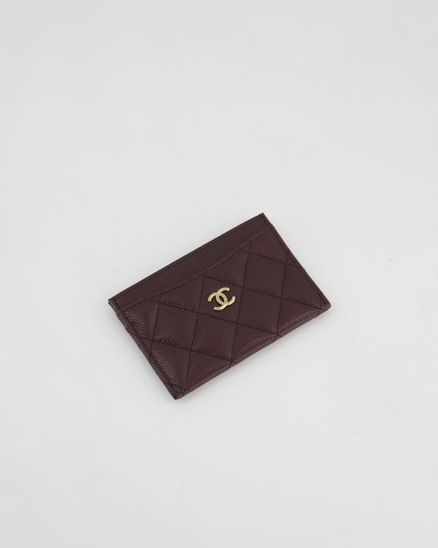 Chanel Merlot Quilted Card-Holder in Caviar Leather with Champagne Gold Hardware