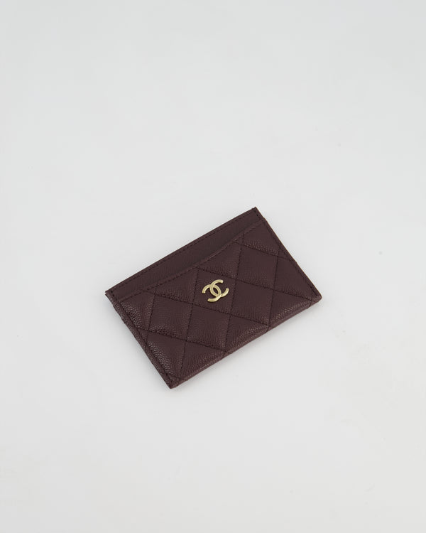 Chanel Merlot Quilted Card-Holder in Caviar Leather with Champagne Gold Hardware