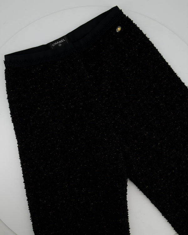 Chanel Black, Gold Metallic Tweed Wide Leg Trousers Size FR 38 UK 10