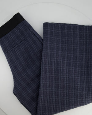 Chanel Grey Tweed Wide-Leg Trousers with Black Silk Tie Waist-Band and Button Detail Size FR 38 (UK 10)