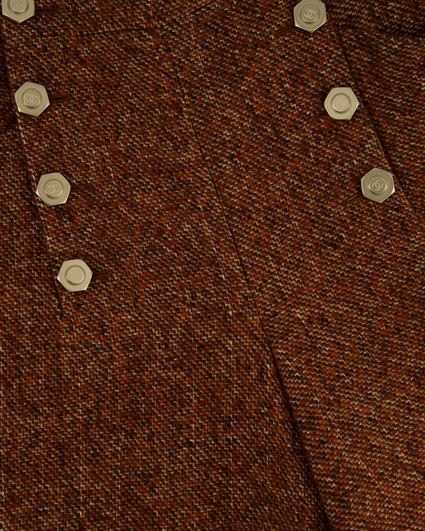 Chanel Burgundy Tweed Wide-Leg Culotte Trousers with Button Detail Size FR 40 (UK 12)