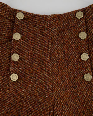 Chanel Burgundy Tweed Wide-Leg Culotte Trousers with Button Detail Size FR 40 (UK 12)