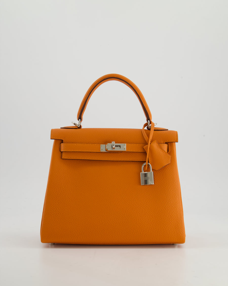 Hermès Kelly 25 Retourne Bag in Orange Togo Leather with Palladium Hardware