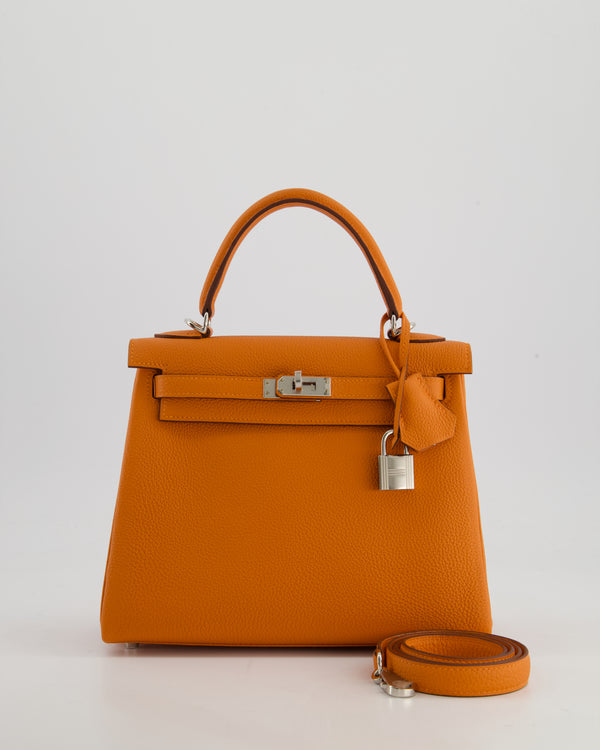 Hermès Kelly 25 Retourne Bag in Orange Togo Leather with Palladium Hardware