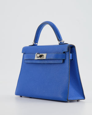 Hermès Mini Kelly II 20 Bag in Bleu Hydra Chèvre Mysore Leather with Palladium Hardware