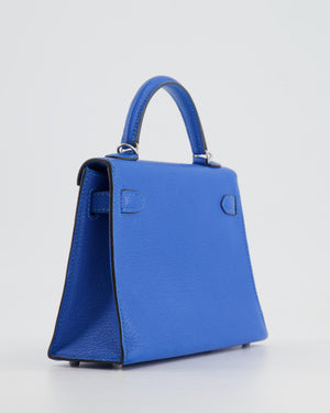 Hermès Mini Kelly II 20 Bag in Bleu Hydra Chèvre Mysore Leather with Palladium Hardware