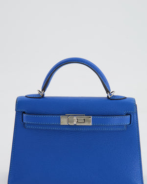 Hermès Mini Kelly II 20 Bag in Bleu Hydra Chèvre Mysore Leather with Palladium Hardware