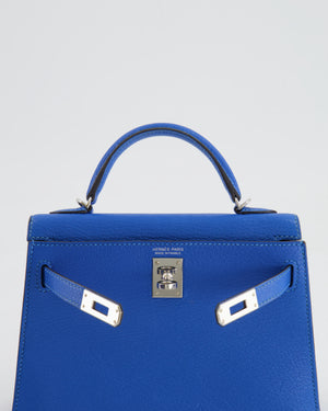 Hermès Mini Kelly II 20 Bag in Bleu Hydra Chèvre Mysore Leather with Palladium Hardware