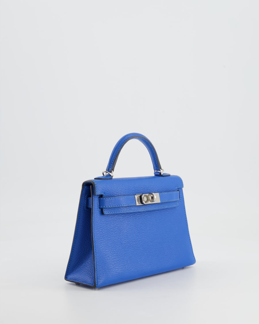 Hermès Mini Kelly II 20 Bag in Bleu Hydra Chèvre Mysore Leather with Palladium Hardware