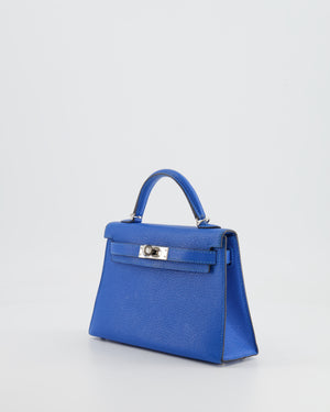Hermès Mini Kelly II 20 Bag in Bleu Hydra Chèvre Mysore Leather with Palladium Hardware