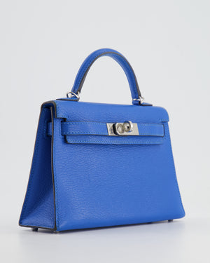 Hermès Mini Kelly II 20 Bag in Bleu Hydra Chèvre Mysore Leather with Palladium Hardware