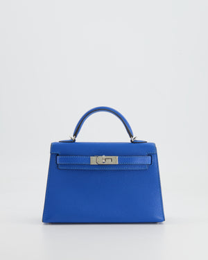 Hermès Mini Kelly II 20 Bag in Bleu Hydra Chèvre Mysore Leather with Palladium Hardware