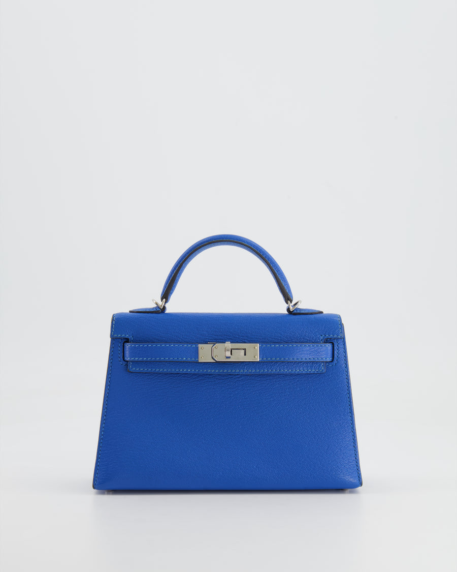 Hermès Mini Kelly II 20 Bag in Bleu Hydra Chèvre Mysore Leather with Palladium Hardware