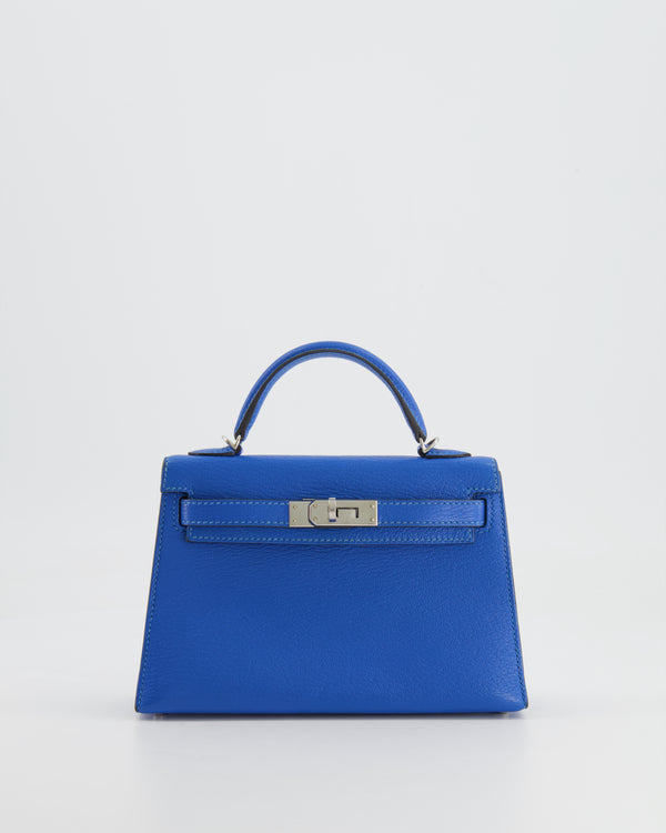 Hermès Mini Kelly II 20cm Bag in Bleu Hydra Chèvre Mysore Leather with Palladium Hardware