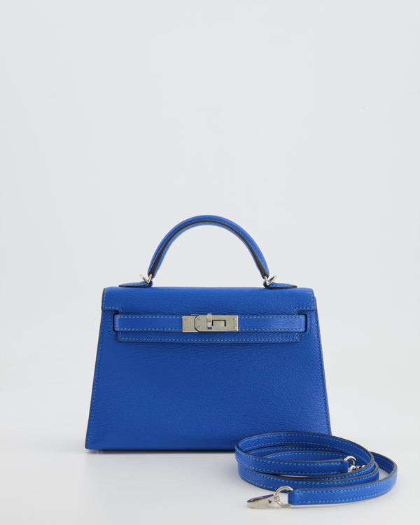 Hermès Mini Kelly II 20cm Bag in Bleu Hydra Chèvre Mysore Leather with Palladium Hardware