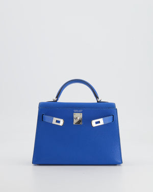 Hermès Mini Kelly II 20 Bag in Bleu Hydra Chèvre Mysore Leather with Palladium Hardware