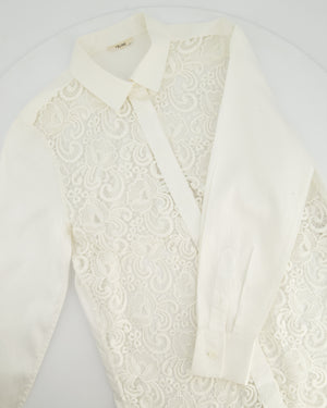 Celine White Cotton Poplin Long Sleeve Shirt with Macrame Front Detail Size FR 38 (UK 10)