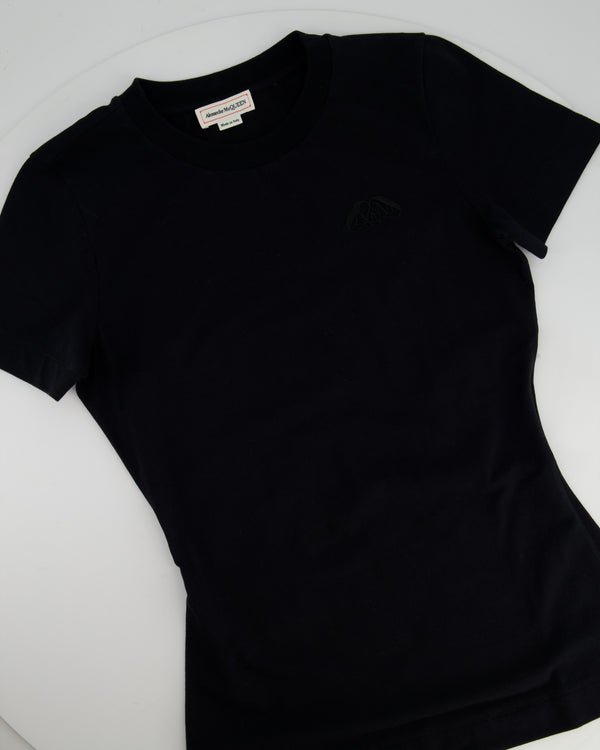 Alexander McQueen Black Cotton Round Collar T-Shirt with Logo Size IT 38 (UK 6)