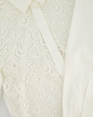 Celine White Cotton Poplin Long Sleeve Shirt with Macrame Front Detail Size FR 38 (UK 10)