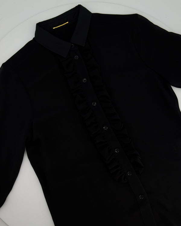 Saint Laurent Black Silk Long Sleeve Shirt with Ruffle Details Size FR 36 (UK 8)