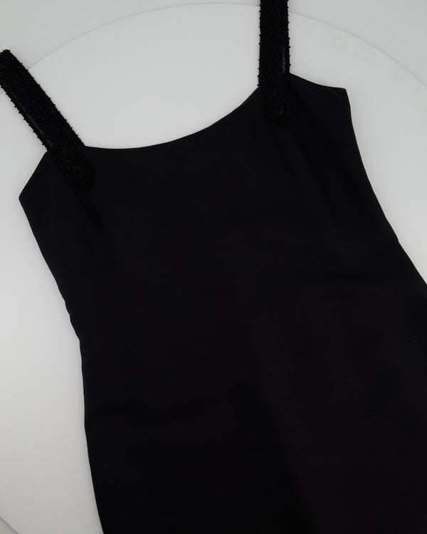 Valentino Boutique Black Sleeveless Midi Dress with Beaded Strap Details and Ruffles Size IT 40 (UK 8)