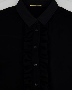 Saint Laurent Black Silk Long Sleeve Shirt with Ruffle Details Size FR 36 (UK 8)