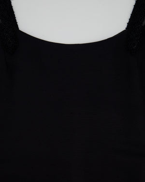 Valentino Boutique Black Sleeveless Midi Dress with Beaded Strap Details and Ruffles Size IT 40 (UK 8)
