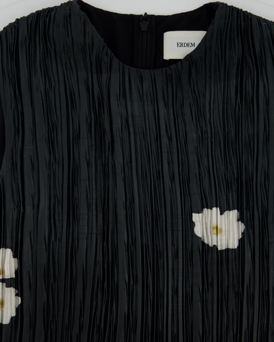 Erdem S25 Black and White Floral Pleated Midi Dress Size UK 4 (FR 32) RRP £1215