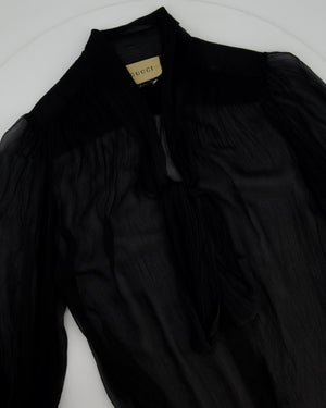 Gucci Black Transparent Silk Chiffon Blouse with Bow Detail  IT 38 (UK 6)
