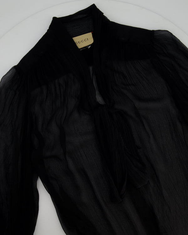 Gucci Black Transparent Silk Chiffon Blouse with Bow Detail  IT 38 (UK 6)