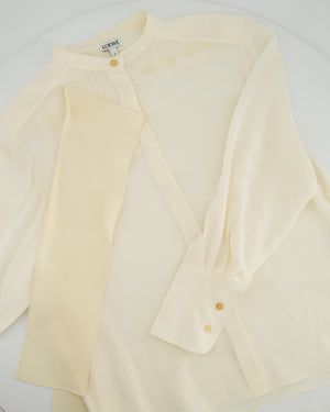 Loewe Cream Lavalliere Silk Blouse with Neck Tie Details Size FR 36 (UK 8)