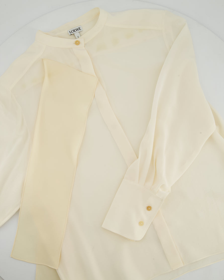 Loewe Cream Lavalliere Silk Blouse with Neck Tie Details Size FR 36 (UK 8)