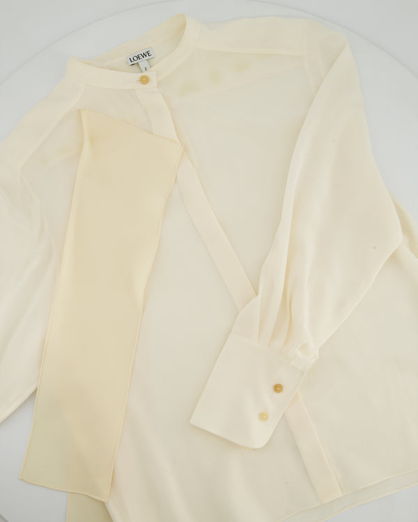 Loewe Cream Lavalliere Silk Blouse with Neck Tie Details Size FR 36 (UK 8)