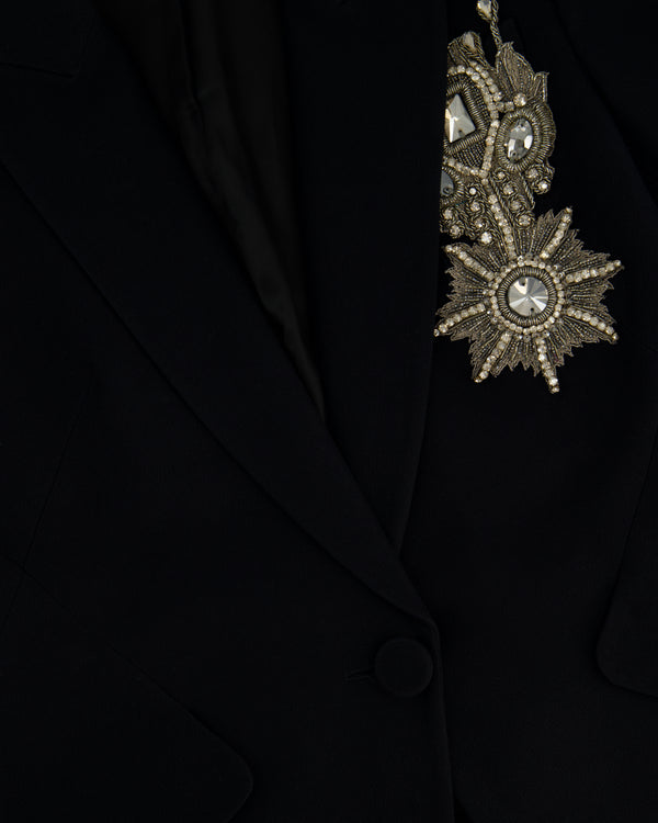 Alexander McQueen Black Tailored Blazer Jacket and Matching Trousers Set with Metallic Embroidery Detail Size IT 36 (UK 4)
