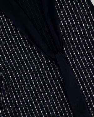 Balmain Navy Sleeveless Shirt Blouse With Crystal Pinstripes and Tie-Up Bow Detail Size 38 (UK 10)