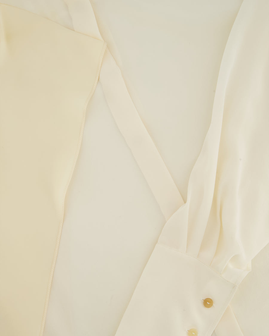 Loewe Cream Lavalliere Silk Blouse with Neck Tie Details Size FR 36 (UK 8)