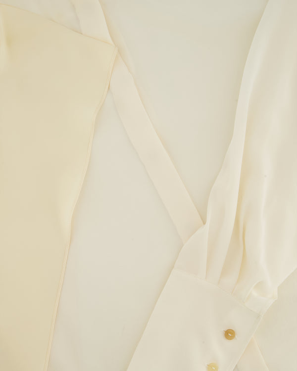 Loewe Cream Lavalliere Silk Blouse with Neck Tie Details Size FR 36 (UK 8)