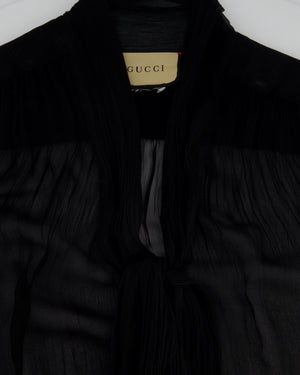 Gucci Black Transparent Silk Chiffon Blouse with Bow Detail  IT 38 (UK 6)