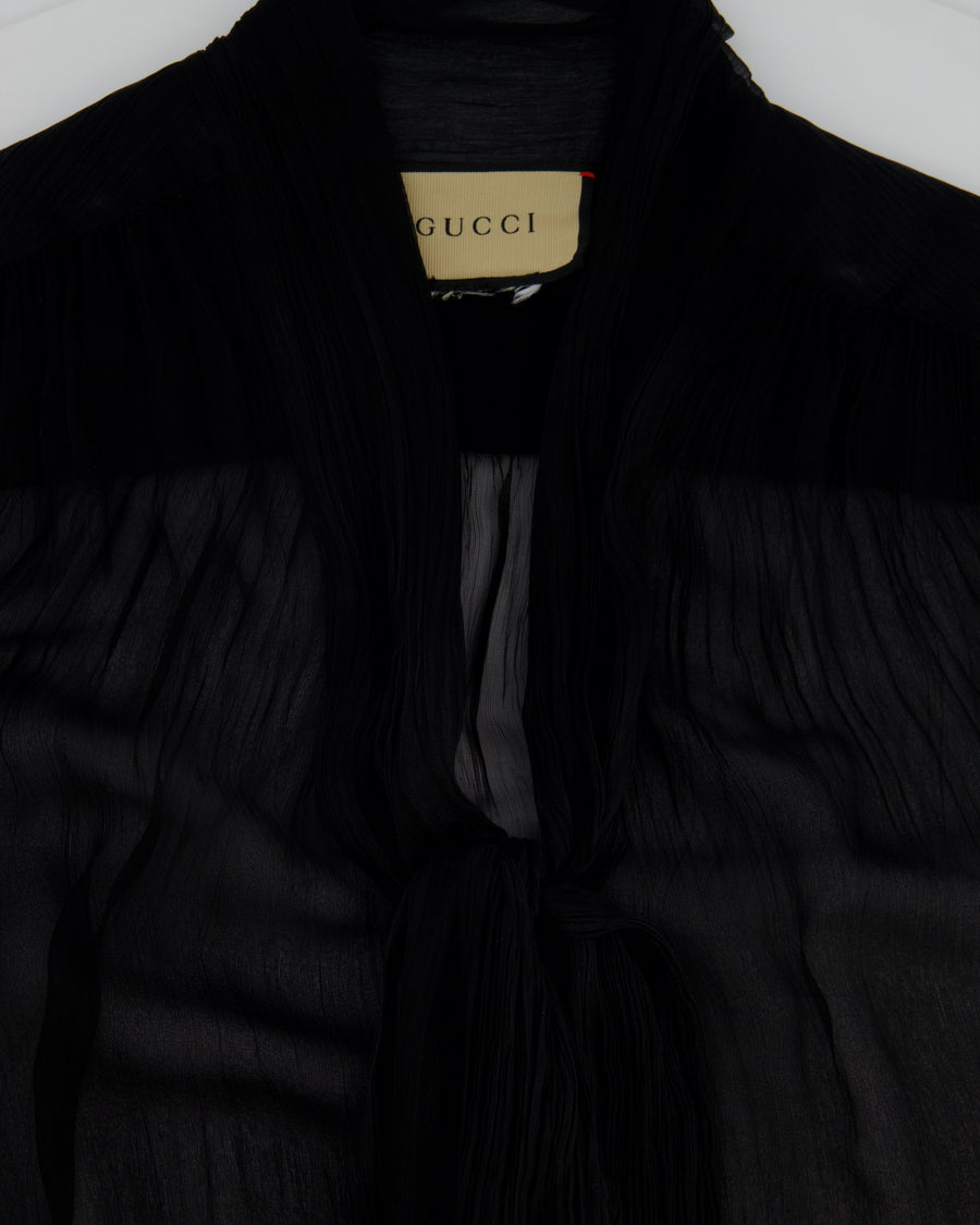 Gucci Black Transparent Silk Chiffon Blouse with Bow Detail  IT 38 (UK 6)