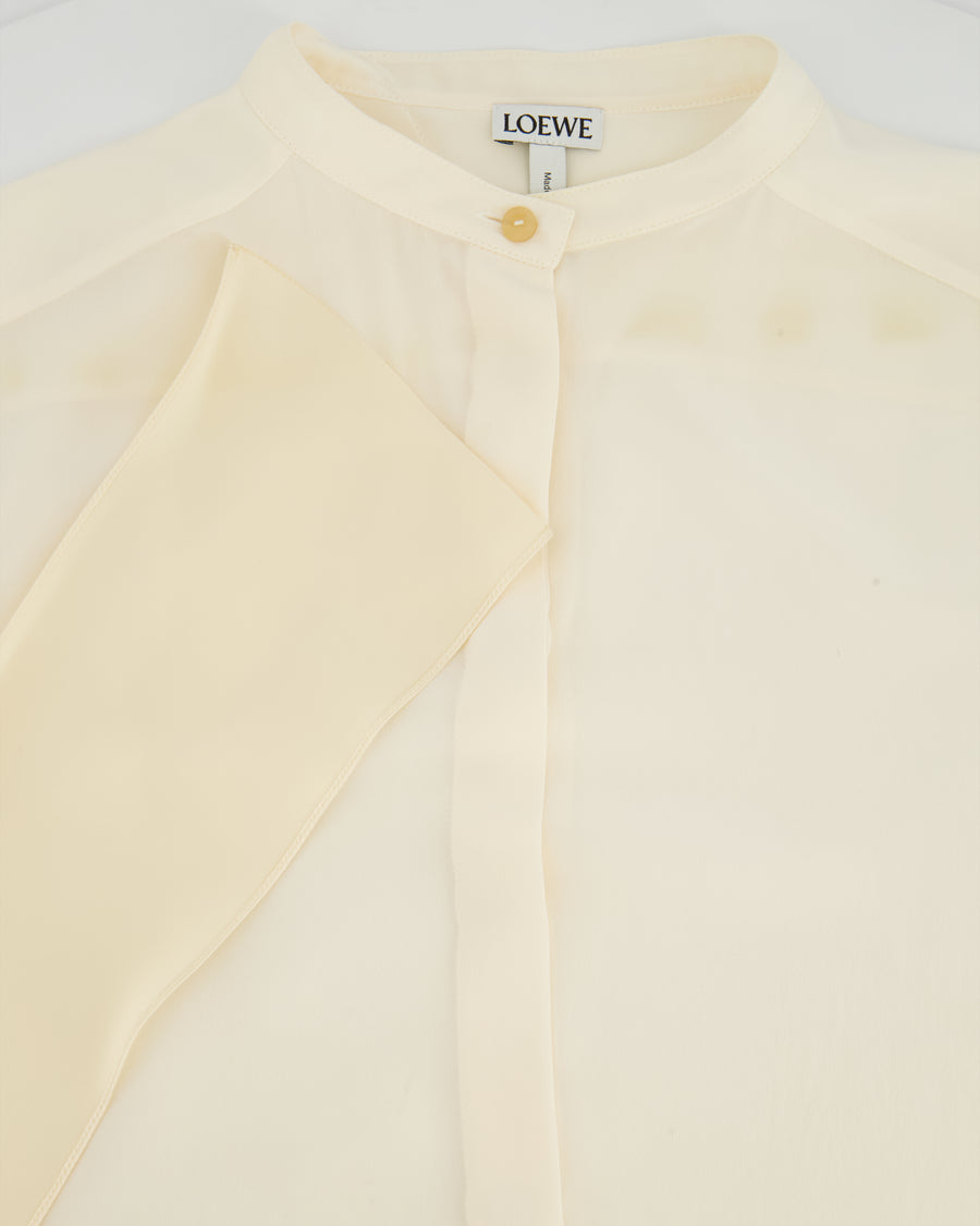 Loewe Cream Lavalliere Silk Blouse with Neck Tie Details Size FR 36 (UK 8)