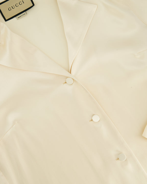 Gucci Cream Silk Long Sleeve Shirt GG Gold Buttons Detail Size IT 38 (UK 6) RRP £890