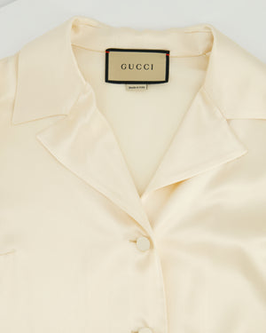 Gucci Cream Silk Long Sleeve Shirt GG Gold Buttons Detail Size IT 38 (UK 6) RRP £890