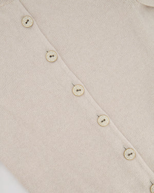 Chanel Beige Cashmere Cardigan with Gold and White Keyhole CC Buttons Size FR 36 (UK 8)
